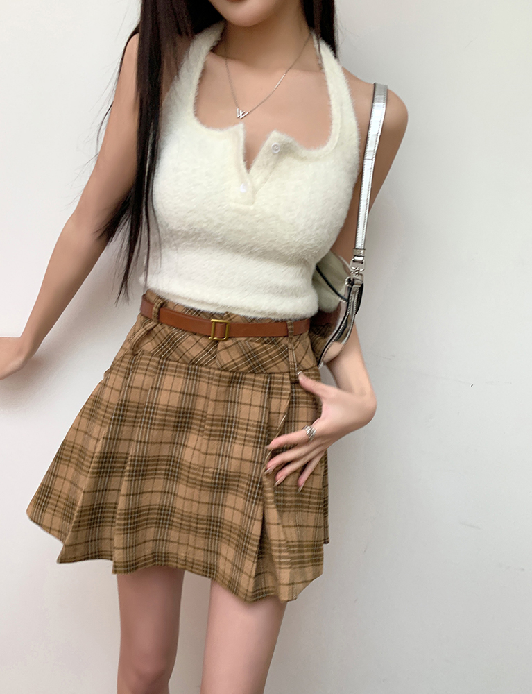 Actual shot of 2024 spring and summer new plaid woolen pleated skirt high-waisted hip-covering anti-exposure A-line skirt