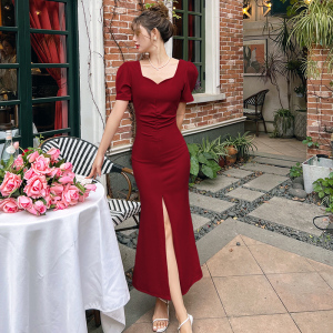 RM10811#气质女神 自制款短袖连衣裙女夏季新款高品质紧身显瘦包臀长裙