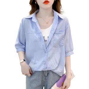 RM14279#新品假两件设计感小众拼接吊带衬衣韩版长袖上衣