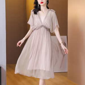RM7689#重磅真丝连衣裙女中长款2023年新款高端修身100%桑蚕丝高级感长裙