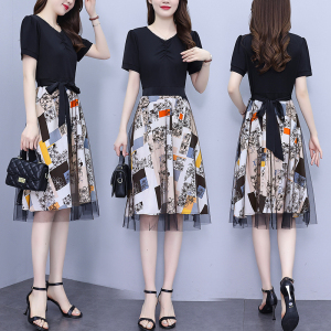 RM9656#大码女装2023夏新款小香风轻奢气质高级感时尚收腰中长款连衣裙