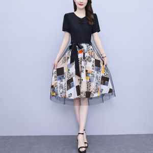 RM9656#大码女装2023夏新款小香风轻奢气质高级感时尚收腰中长款连衣裙