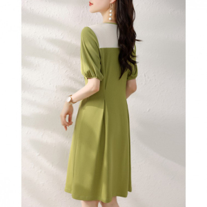 RM7352#优雅法式2023夏季新款复古泡泡袖连衣裙撞色收腰显瘦裙子