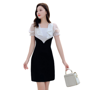 RM18324#夏季新款拼接女神气质名媛显瘦拼接连衣裙