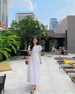 TR28880# 韩版chic简约短袖圆领套头夏季纯色X型连衣裙长裙 服装批发女装批发服饰货源