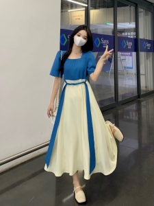 RM7436#大码女装中式国风复古气质短袖连衣裙夏季收腰显瘦a子长裙