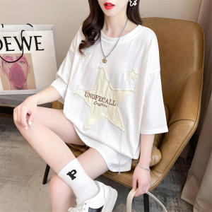RM7454#春夏新款设计感韩版宽松短袖卡通刺绣印花t恤上衣女