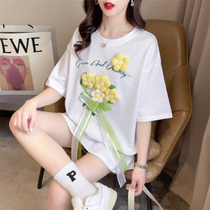 RM7455#春夏新款设计感韩版宽松短袖卡通刺绣印花t恤上衣女