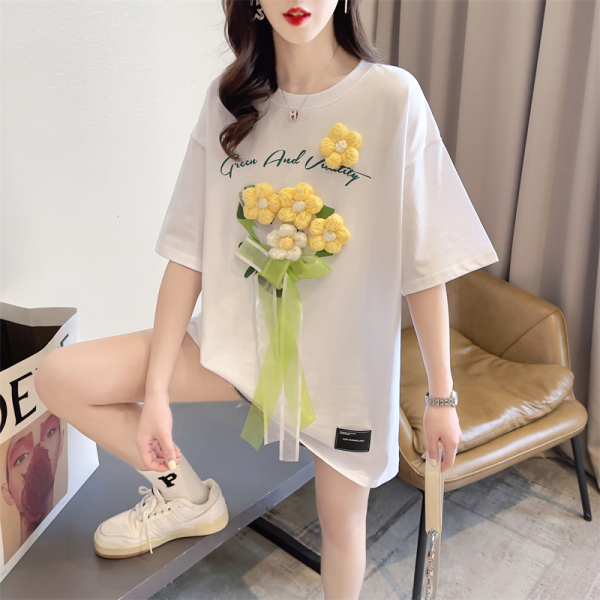 RM7455#春夏新款设计感韩版宽松短袖卡通刺绣印花t恤上衣女