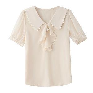 RM8150#夏季新款荷叶边洋气时尚上衣女士宽松雪纺衫短袖衬衫