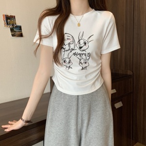 RM11138#大码修身显瘦内搭兔子印花T恤夏季新款设计感短袖上衣女 