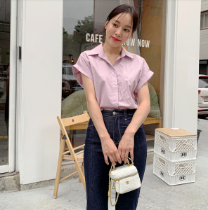 TR24013# 韩版夏季chic休闲时尚百搭卷袖设计衬衫上衣  服装批发女装服饰直播货源