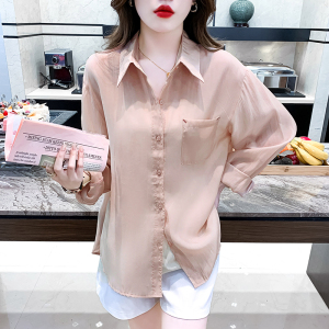 RM8182#韩系天丝刺绣衬衫外套女2023春夏季新款别致上衣小众设计感防晒衫