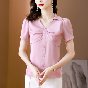 RM8146#夏季新款女士时尚显瘦短袖衬衣百搭洋气上衣缎面衬衫