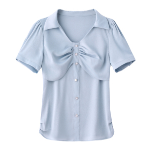 RM8146#夏季新款女士时尚显瘦短袖衬衣百搭洋气上衣缎面衬衫