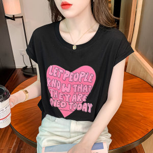 TR23020# 夏季新款纯棉印花洋气百搭短袖T恤女宽松半袖上衣潮 服装批发女装服饰货源