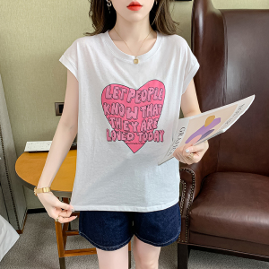 TR23020# 夏季新款纯棉印花洋气百搭短袖T恤女宽松半袖上衣潮 服装批发女装服饰货源