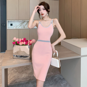 Spicy Girl Sexy Knitted Strap Dress Women's Summer Tight and Pure Desire Small Man Wrapped Hip Short Skirt