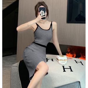 Spicy Girl Sexy Knitted Strap Dress Women's Summer Tight and Pure Desire Small Man Wrapped Hip Short Skirt