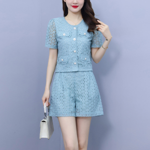 RM8694#大码女装2023年夏季新款胖mm天空蓝小众设计感气质时尚套装