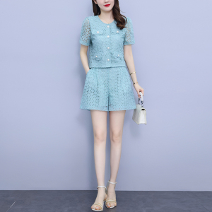RM8694#大码女装2023年夏季新款胖mm天空蓝小众设计感气质时尚套装