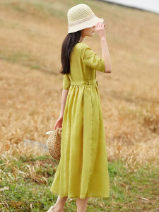 RM7715#纯苎麻连衣裙女显瘦2023夏季薄款新款减龄棉麻设计感裙子