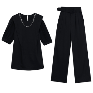 RM7360#春夏夏季新款套装大码女装时尚减龄短袖9分裤两件套