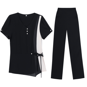 RM7361#春夏夏季新款套装大码女装时尚减龄短袖9分裤两件套