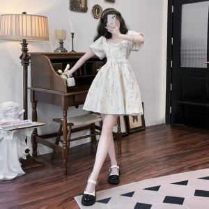 RM17851#夏季新款温柔风连衣裙泡泡袖显瘦气质小个子短款短裙甜美仙女裙