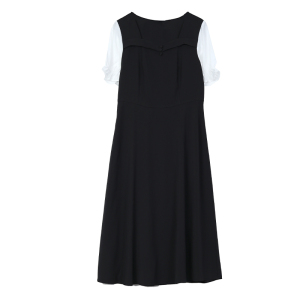 RM15959#气质赫本风连衣裙女2023夏季新款撞色泡泡袖拼接方领小黑裙