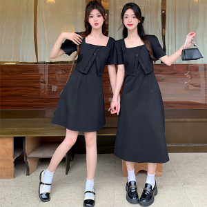 TR35516# 大码女装夏季新款时尚方领小香风假两件连衣裙女 服装批发女装服饰货源