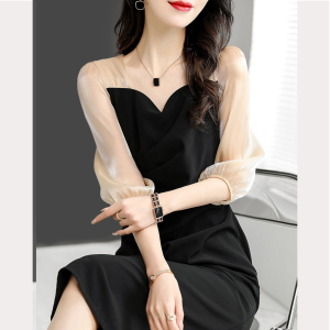 RM15815#法式轻奢撞色女裙2023夏季新款精致修身显瘦高雅时尚连衣裙
