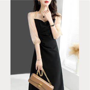 RM15815#法式轻奢撞色女裙2023夏季新款精致修身显瘦高雅时尚连衣裙