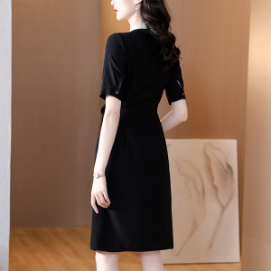 TR24733# 夏季新款小香风黑色连衣裙拼接名媛气质收腰显瘦裙子