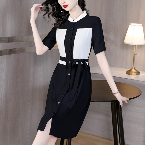 RM9657#夏季新款小香风黑色连衣裙拼接名媛气质收腰显瘦裙子