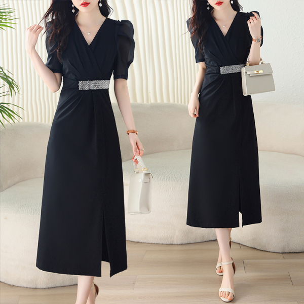 RM8308#赫本风法式连衣裙包臀新款女修身高端气质洋气黑色裙子