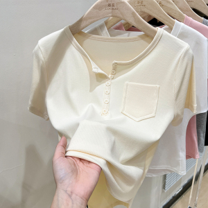RM8552#短袖t恤女ins潮夏季独特别致锁骨设计感上衣体恤半袖女