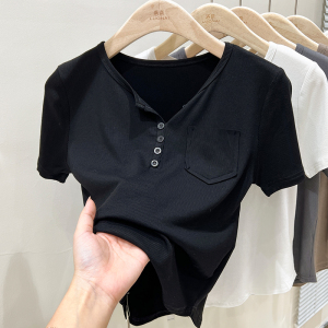 RM8552#短袖t恤女ins潮夏季独特别致锁骨设计感上衣体恤半袖女