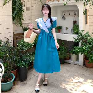 RM7546#女装法式赫本风荷叶边领一片式减龄显瘦中长款连衣裙