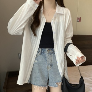 RM7520#纯棉法式防晒长袖白衬衫夏季女士设计感小众衬衣外套宽松上衣