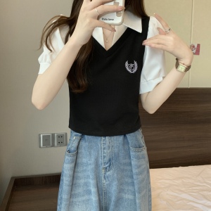 RM7519#棉 独特美式复古chic港味甜辣妹短款上衣设计感短袖t恤女夏