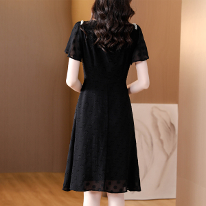 RM9671#夏装新款大码女装减龄提花连衣裙胖妹妹方领气质裙子