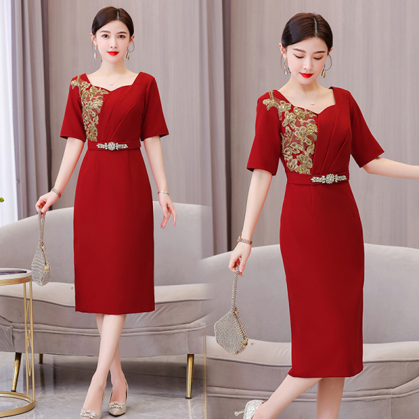 RM11394#晚礼服高级感平时可穿红色喜婆婆婚礼宴会嫁女儿连衣裙女