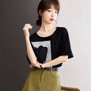 RM20999#韩版小众爱心拼接纯棉T恤上衣女设计感短袖夏装
