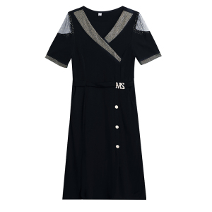 RM8705#重工烫钻西装领2023年夏季新款气质洋气显瘦遮肚裙子简约连衣裙