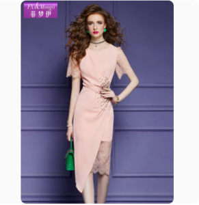 RM9109#法式高端连衣裙女短袖夏季高级时尚设计感不规则钉珠长裙子