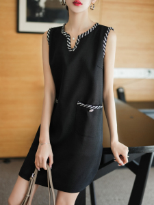 TR24922# 春夏新款黑色高级感小洋装名媛小香风无袖衣裙