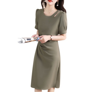 RM7795#镂空设计感连衣裙女2023年夏季新款压褶优雅气质简约裙子