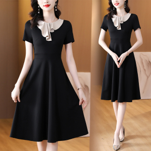 RM8028#法式赫本风黑色连衣裙2023新款夏季小黑裙显瘦气质a字裙