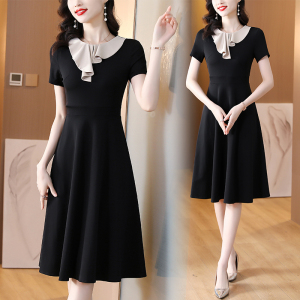 RM8028#法式赫本风黑色连衣裙2023新款夏季小黑裙显瘦气质a字裙
